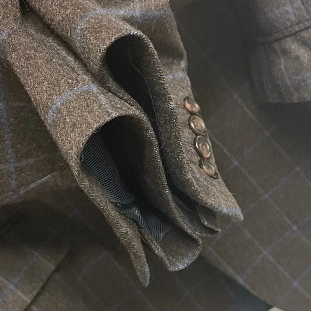 CAMBRIDGE Cashmere Button Front Blazer Brown Blue 48R